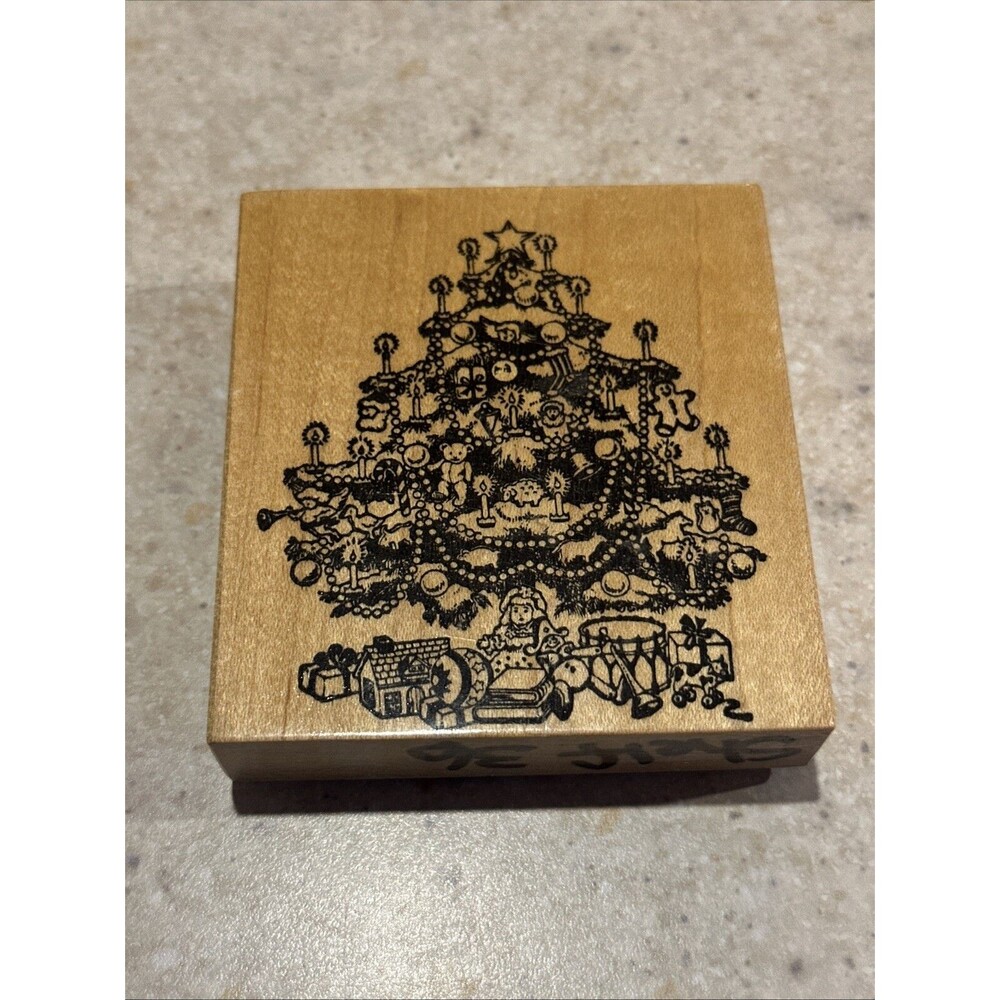 christmas tree Wood Presents Candles Toys  PSX K370 Rubber Stamp 1988